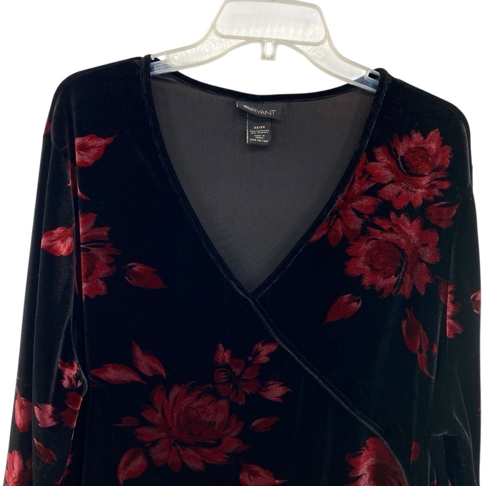 Lane Bryant Black Velvet Red Floral Y2K Babydoll Top Whimsigoth - Picture 3 of 8